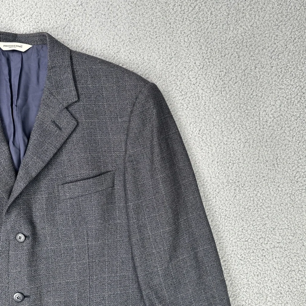 Pronto Uomo‎ Wool Silk Blazer Men 46L Windowpane Plaid 3 Button Made in Italy